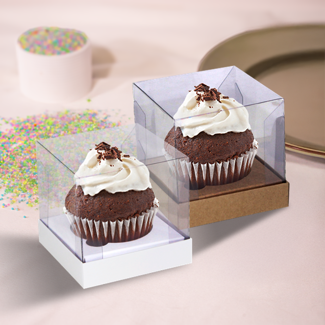 Caixa Tampa Transparente 1 Cupcake Off White/Kraft – Basic