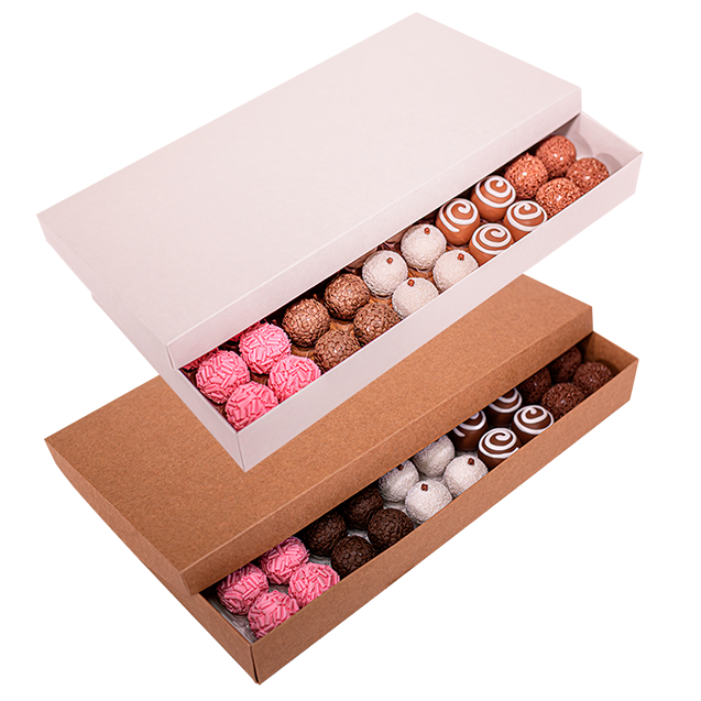 Caixa Transporte 50 Doces Off White/ Kraft – Dupla Face