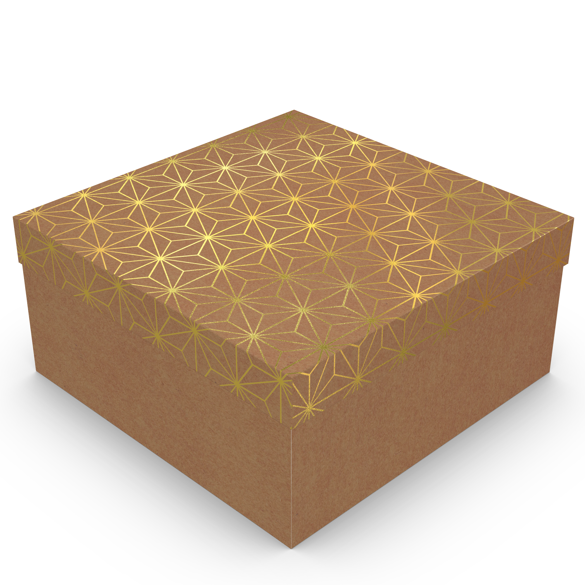 Caixa Presente Quadrada M – Kraft com Ouro