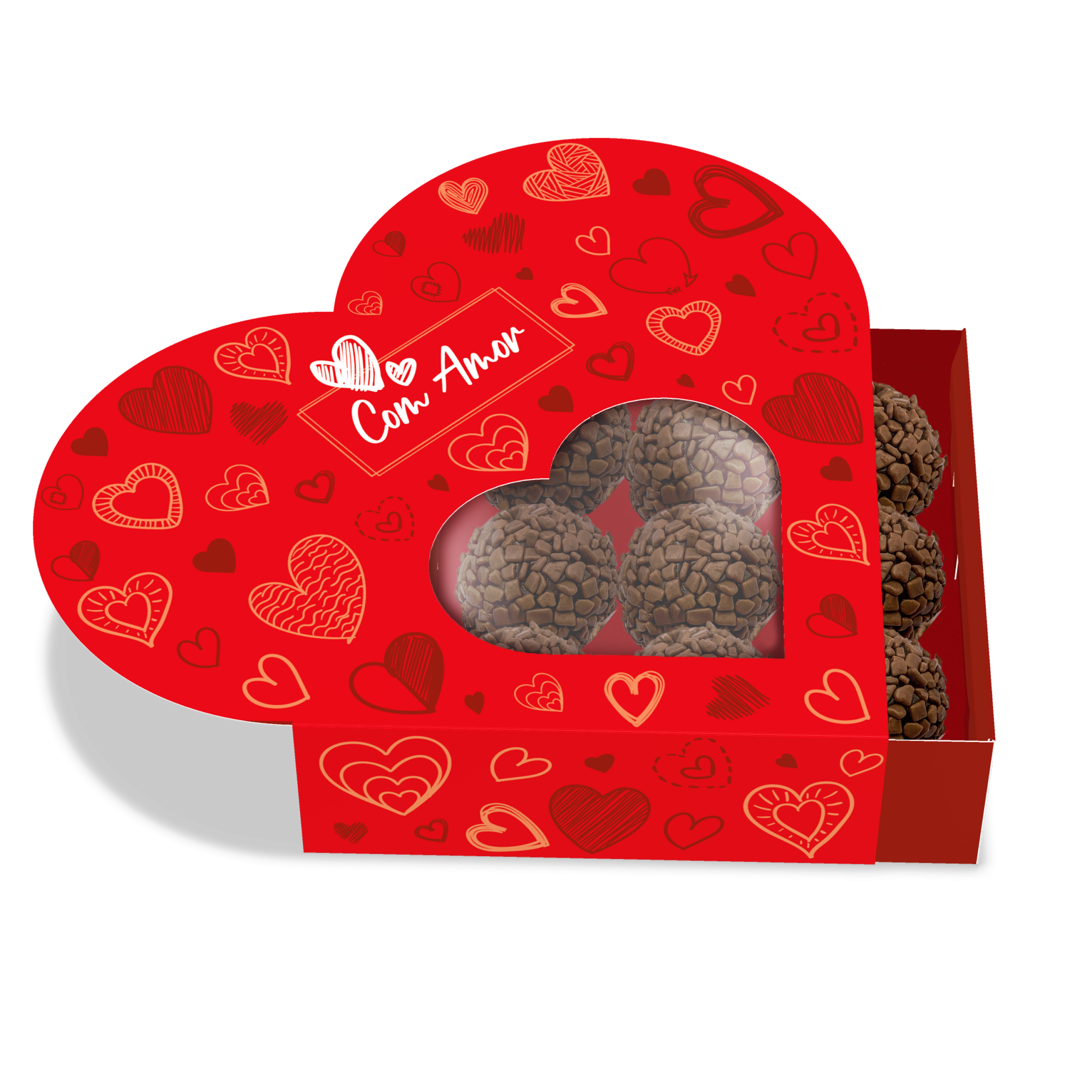 Caixa Coração 9 Doces Gaveta com Visor – Amor em Caixa