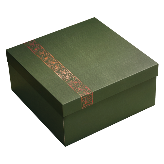 Caixa Presente Quadrada M – Verde e Bronze
