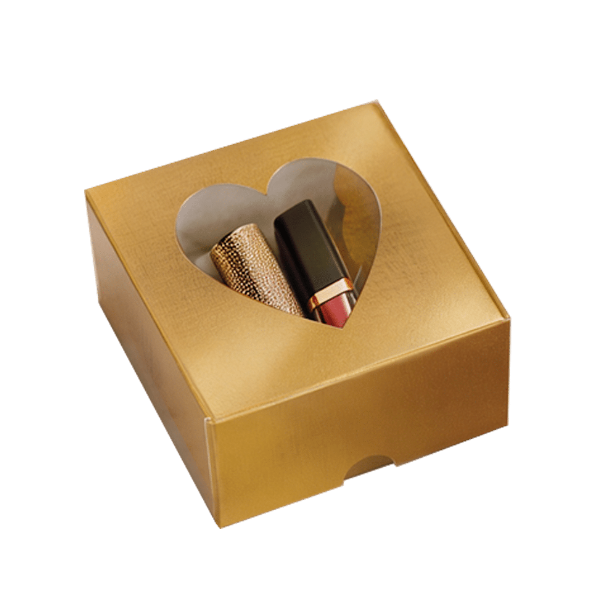 Mini Caixa Conjugada Quadrada com Visor Coração Laminado Ouro – Laminados