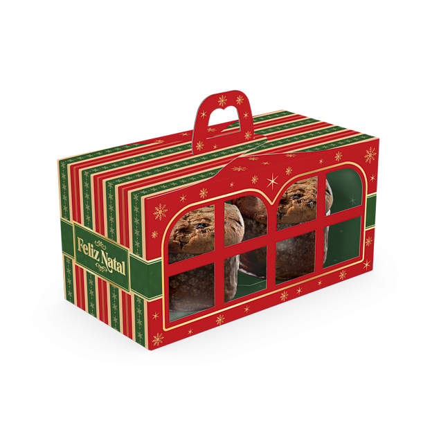Caixa Com Visor Janela 2 Mini Panetones – Feliz Natal