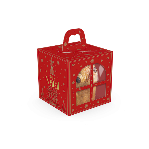 Caixa com Visor Janela Mini Panetone – Brilhos de Natal