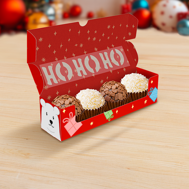 Caixa Ho Ho Ho com Visor 4 Doces – Natal Divertido