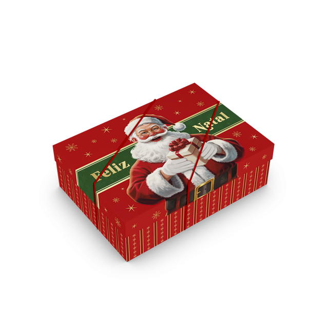 Caixa Presente Retangular com Elástico M – Feliz Natal