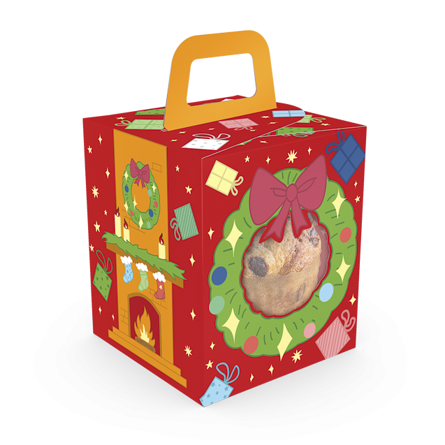 Caixa Soft com Visor Mini Panetone – Natal Divertido