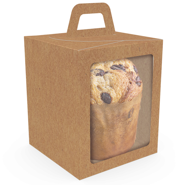 Caixa Soft com Visor Mini Panetone – Kraft