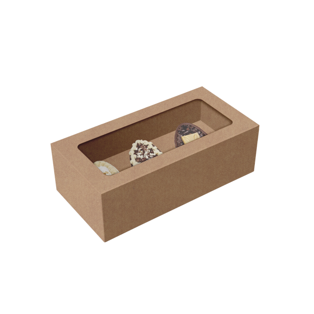 Caixa Basic 3 Mini Ovos 50G com Tampa e Visor Kraft – Páscoa Essencial