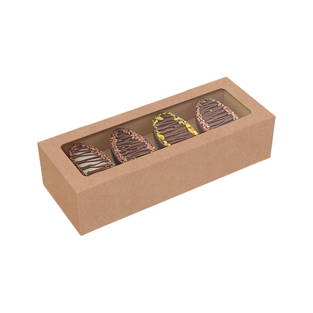 Caixa Basic 4 Mini Ovos 50G com Tampa e Visor Kraft – Páscoa Essencial