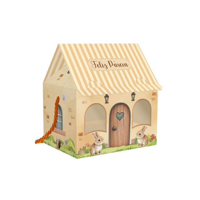 Caixa Casa Berço 150/250G Alça e Visor – Páscoa Encantada